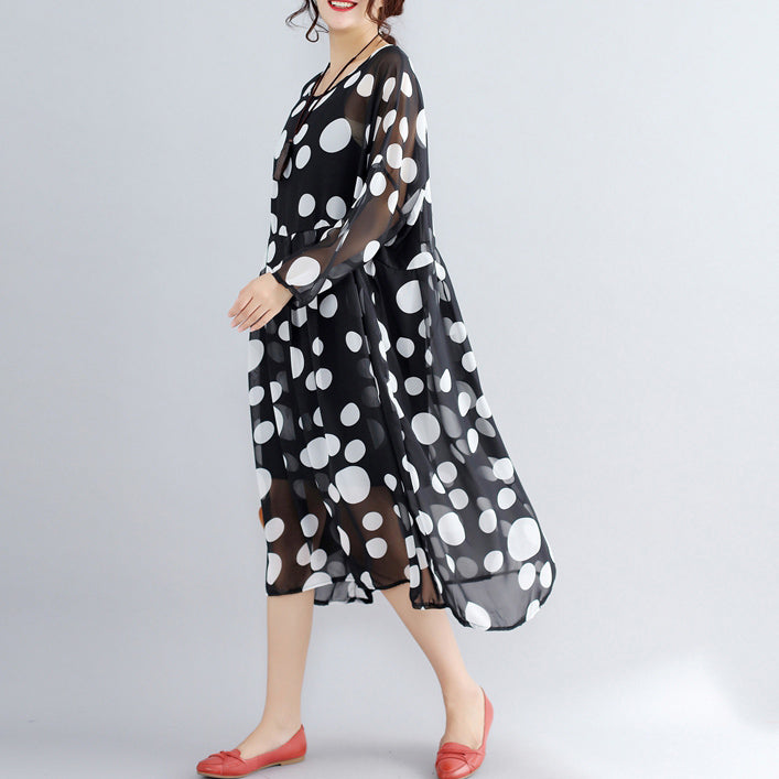 Stylish Photo Color Prints Pure Chiffon Dress Boutique Two Pieces Long Sleeve Clothing Dress