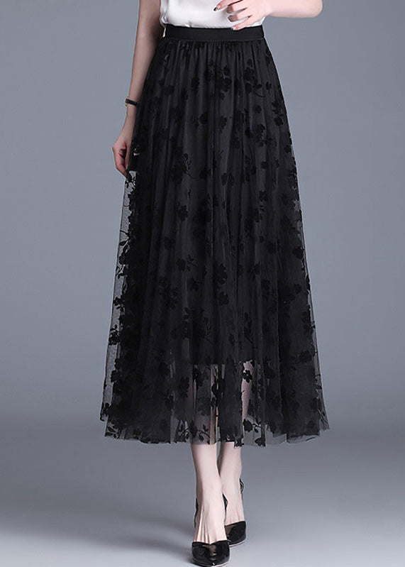 Chocolate High Waist Print Tulle a Line Skirts Spring
