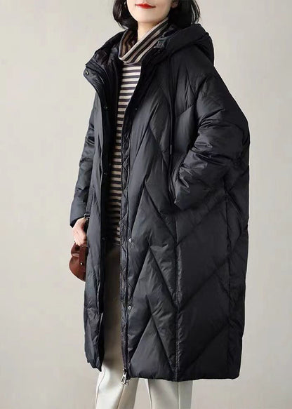 Boutique Coffee Hooded Drawstring Pockets Duck Down Puffer Jacket Winter