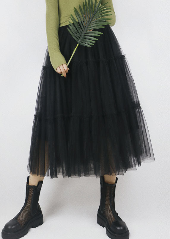 Black Elastic Waist Color Tulle a Line Skirts Summer