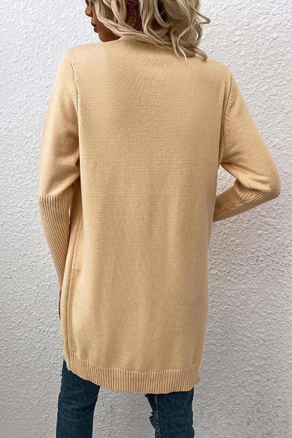 Mid-length Color Pocket Knit Cardigan