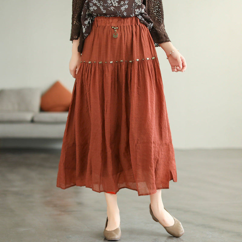 Literary High Waist Double Layer Tencel Linen Stitching Slim Skirt