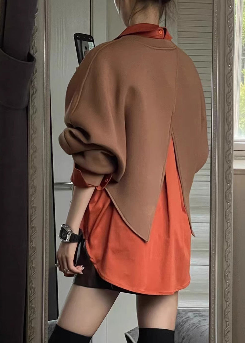 Coffee Peter Pan Collar Sweatshirt and Shirts Two Piece Set Spring