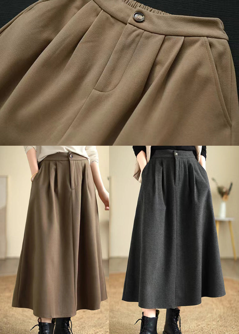 Dull Grey Elastic Waist Thick Woolen Skirts Spring