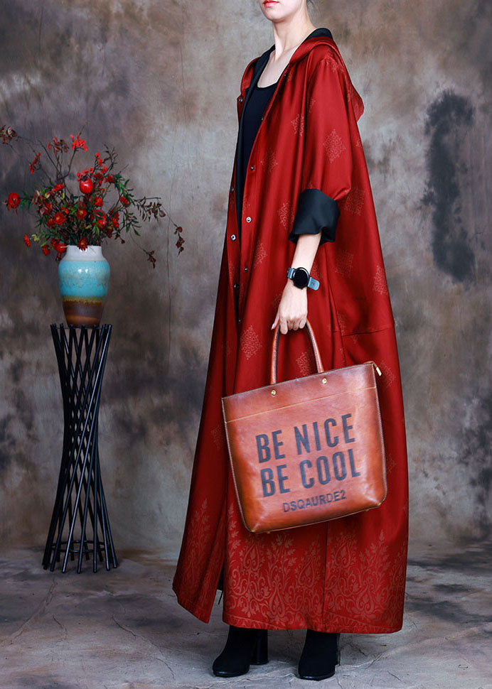 Red Satin Trench Coats Asymmetrical Design Button