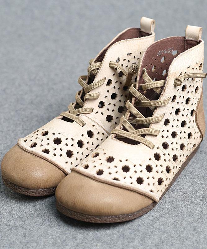 Gladiator Walking Sandals Beige Genuine Leather Ankle Boots