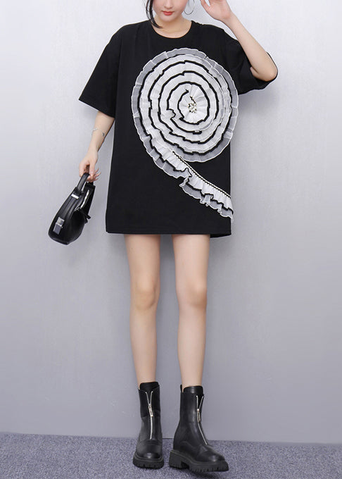 Black Ruffled Patchwork Tulle Long Tops Summer