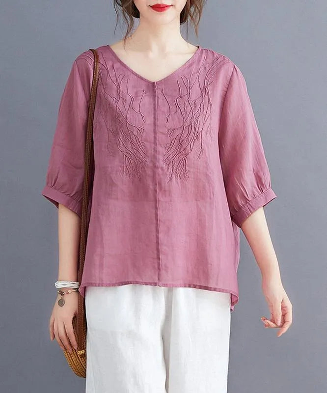 Organic Rose Clothes for V Neck Embroidery Daily Blouses