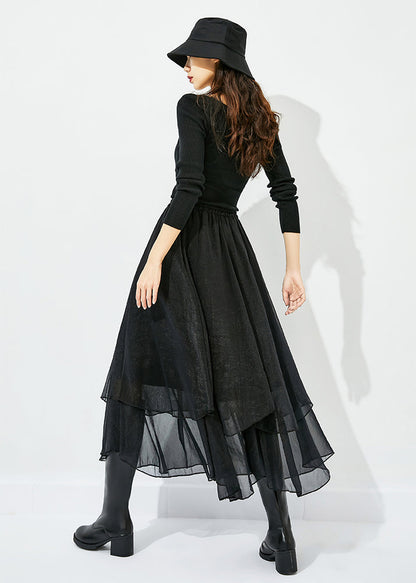 Black High Waist Layered Design Tulle Skirt Summer