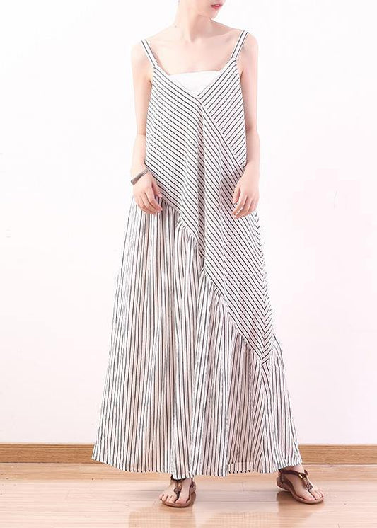 Italian Spaghetti Strap Asymmetric Chiffon Clothes for White Striped Dress Summer
