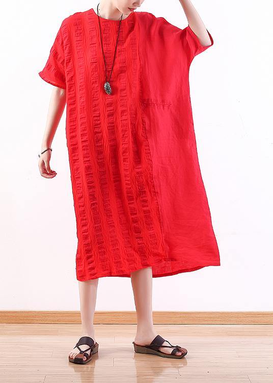 Diy O Neck Half Sleeve Linen Summer Robes Design Red Dresses