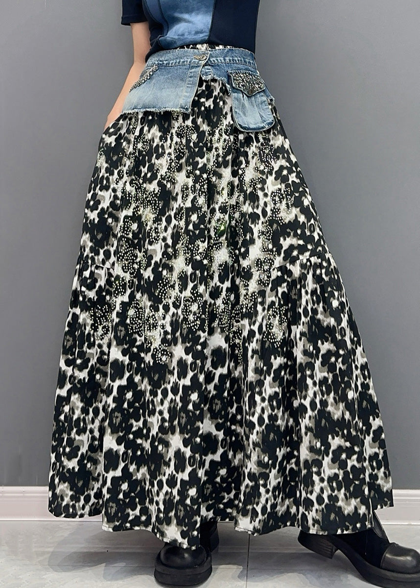 Black Print High Waist Cotton Skirt Fall