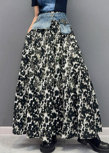 Black Print High Waist Cotton Skirt Fall
