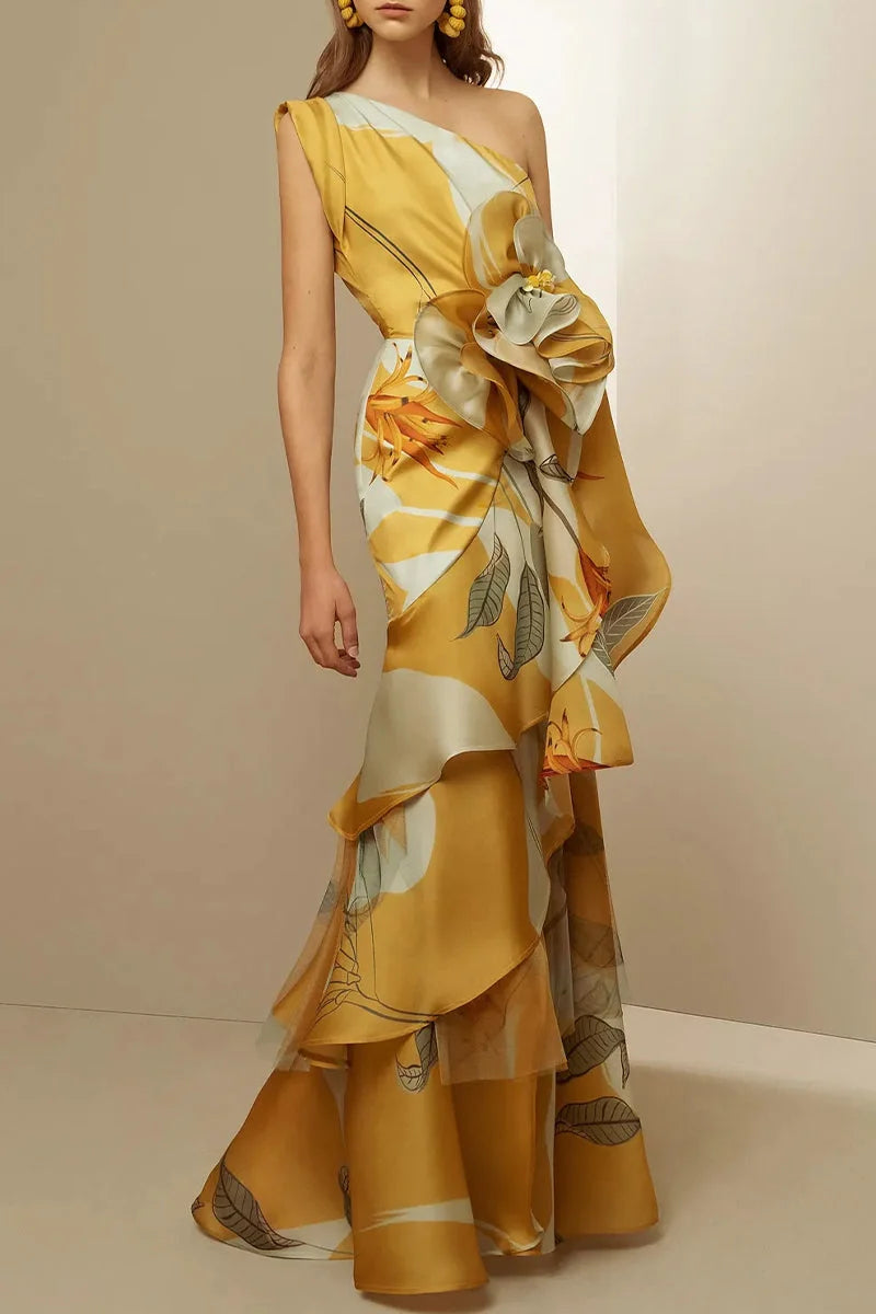 Ship in 24 Hours/ Flounce Oblique Collar Evening Dresses
