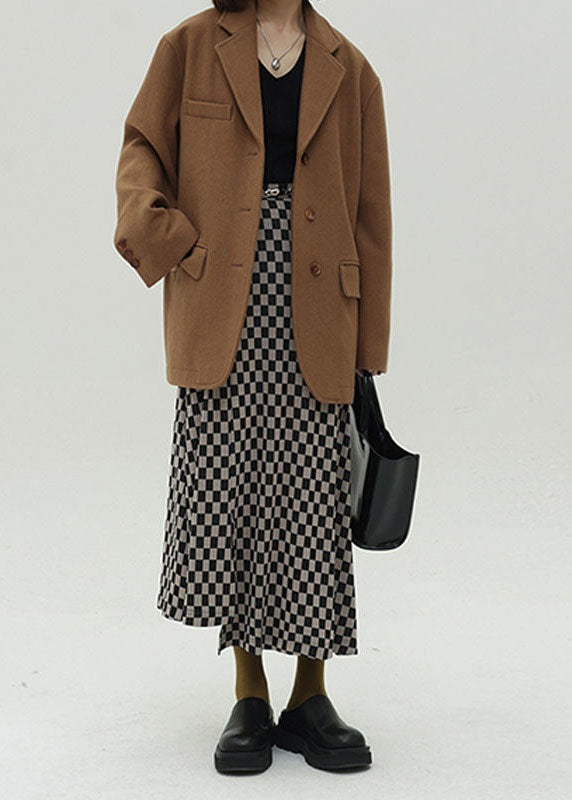 Black Asymmetrical Plaid Knit Skirts Spring