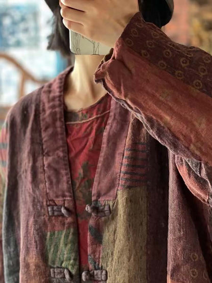 Color Block Worn Button Breasted Loose Coat