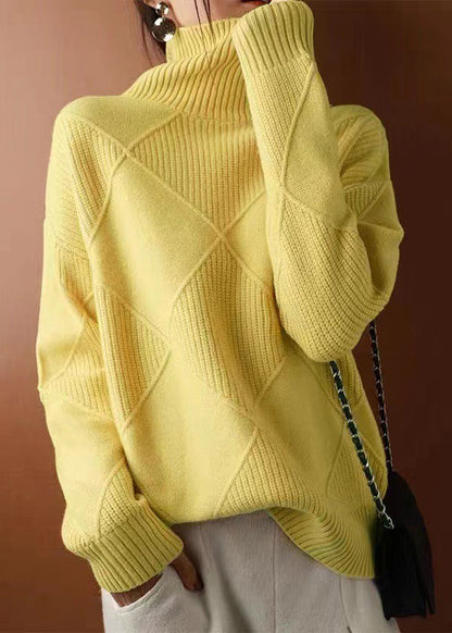 Yellow Hign Neck Thick Knit Sweaters Fall