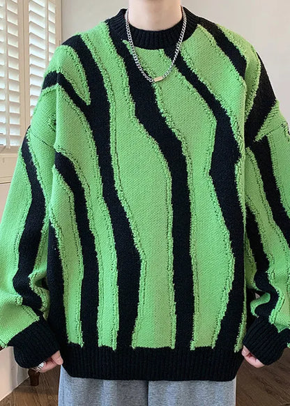 Stylish Green O Neck Original Design Knit Sweaters Winter