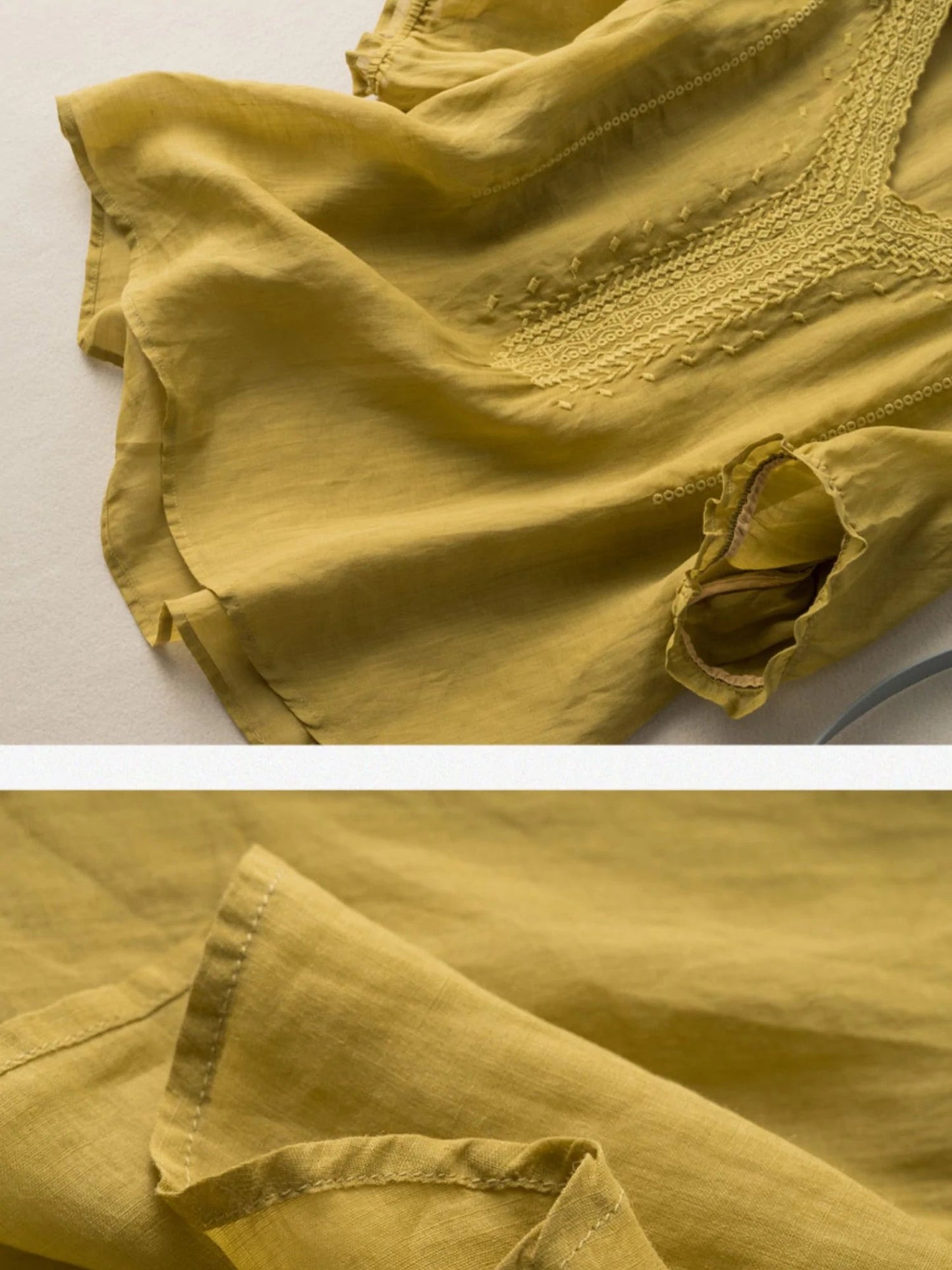 Color V Neck Short Sleeve Linen Top