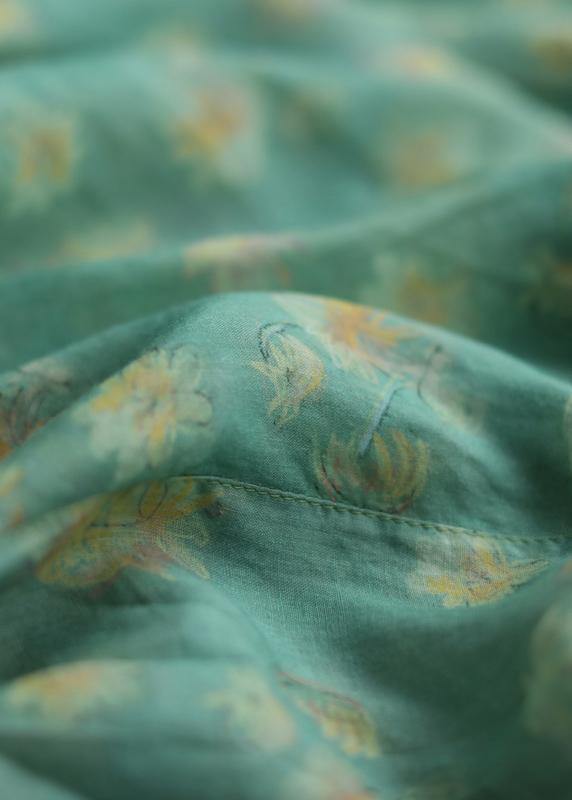 Green Print Linen Clothes O Neck Loose Summer Dresses