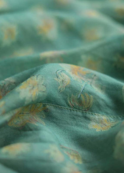 Green Print Linen Clothes O Neck Loose Summer Dresses