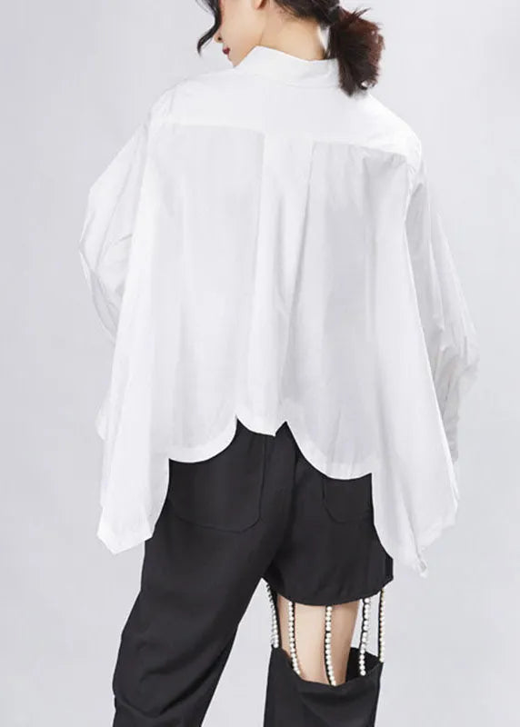 Loose White Peterpan Collar Button Asymmetrical Design Fall Shirt Top Long Sleeve