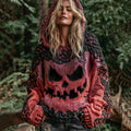 Halloween Pumpkin Face Chunky Crochet Hooded Sweater artswardrobe
