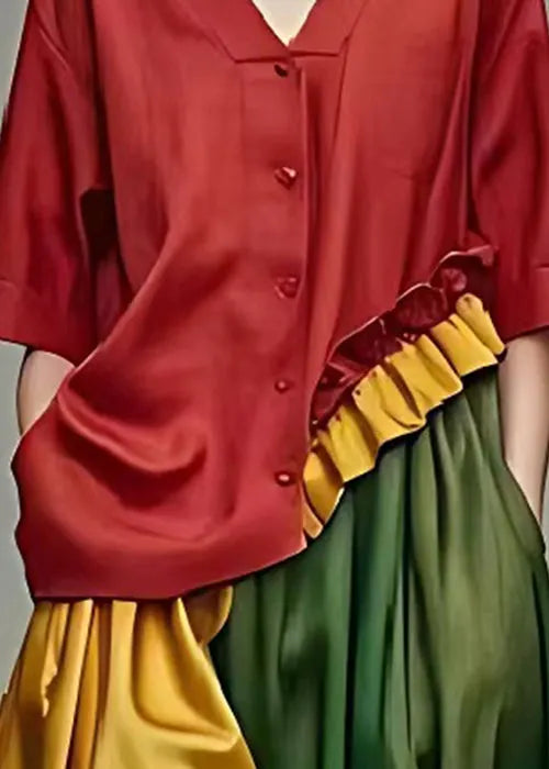 Ruffled Patchwork Cotton Tops and Skirts Two Pieces Set Summer