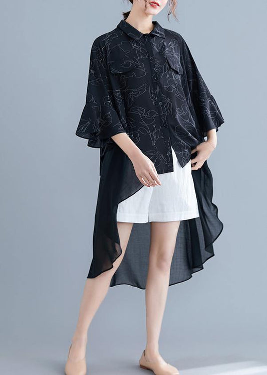 Italian O Neck Patchwork Asymmetric Chiffon Clothes for Black Print Dress Summer