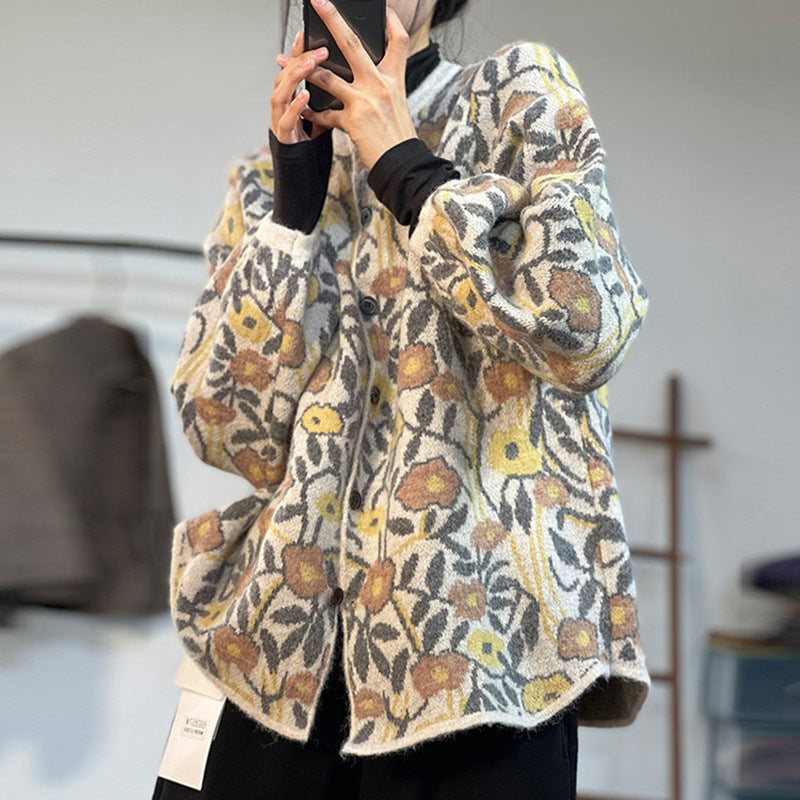 Style Jacquard Knitted Literary Plush Sweater