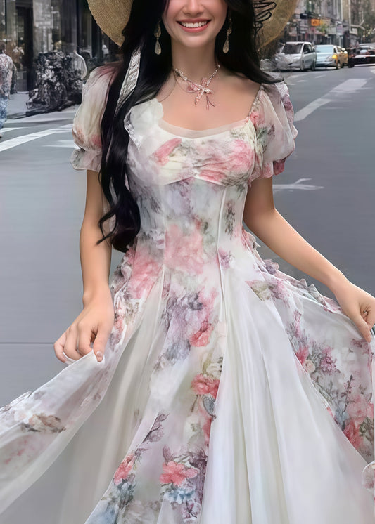 Pink Print Exra Large Hem Tulle Vacation Dresses Summer
