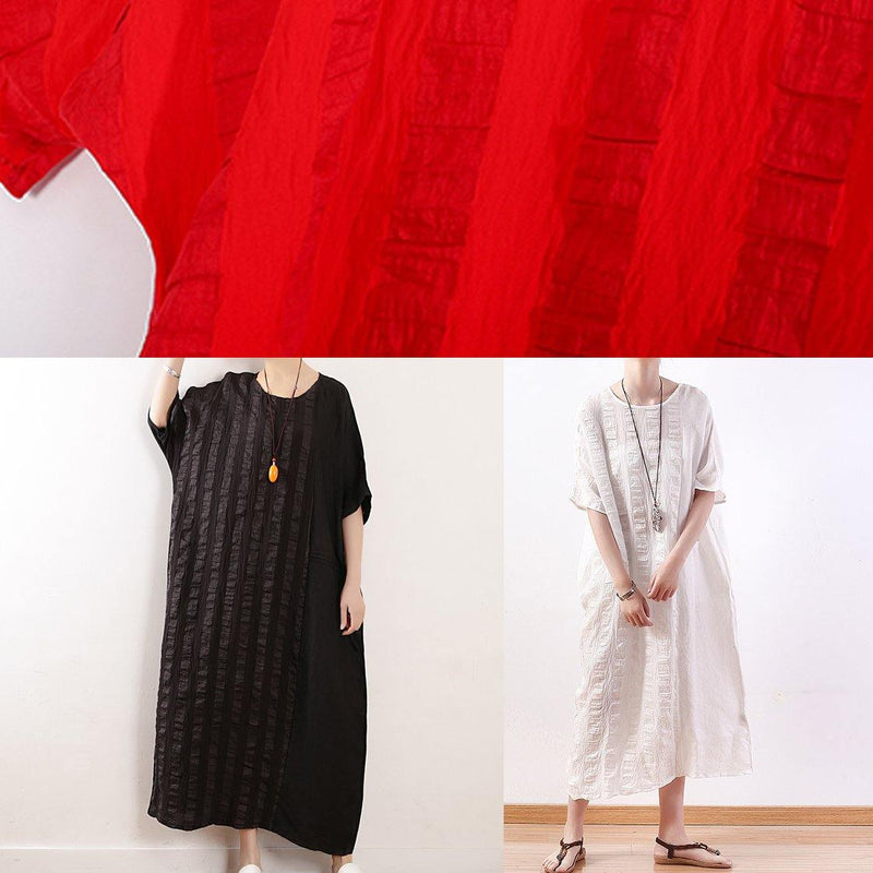 Diy O Neck Half Sleeve Linen Summer Robes Design Red Dresses