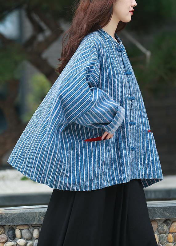 Diy Denim Blue Striped Clothes for Gifts Stand Collar Tops
