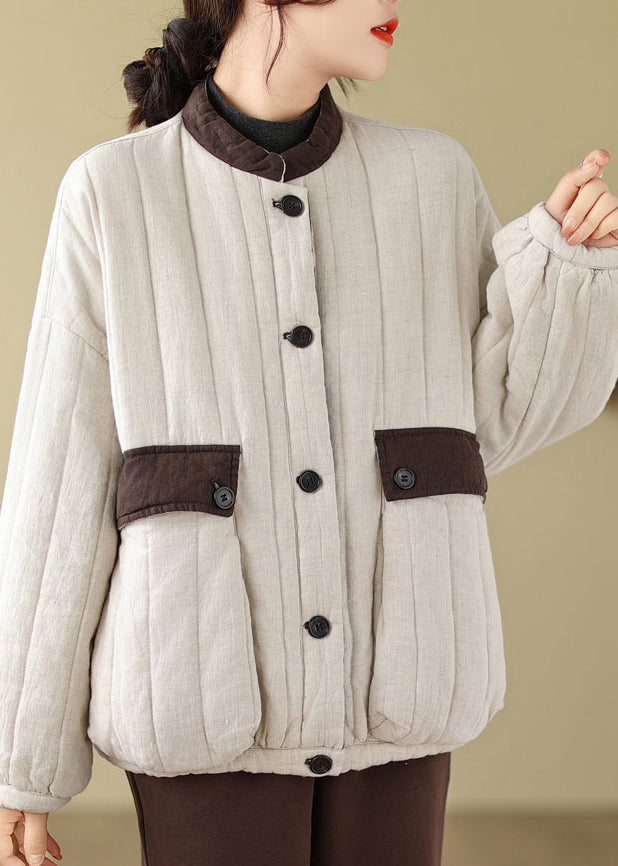 Loose Apricot Pockets Fine Cotton Filled Jackets Winter
