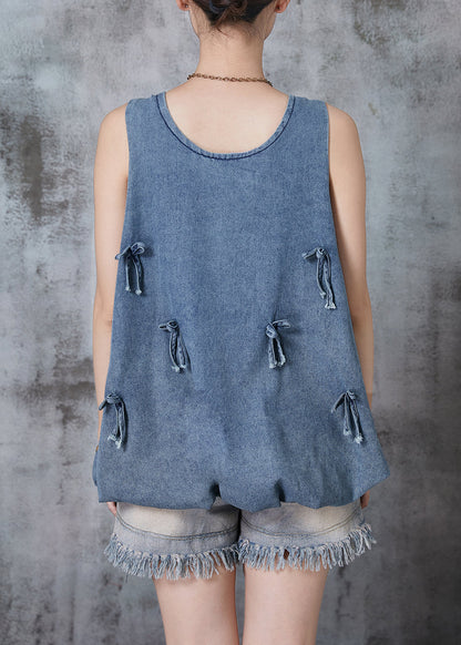 Blue Bow Denim Beach Vest Sleeveless