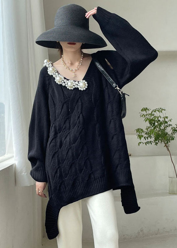 Black Cozy Knit Short Sweater V Neck Winter