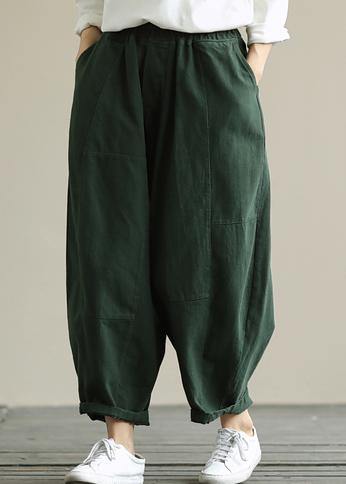 Literary Loose Green Color Wild Large Size Elastic Waist Nine-point Harem Pants