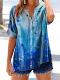 Women's Vintage Floral Art Print Casual Cotton And Linen Shirt