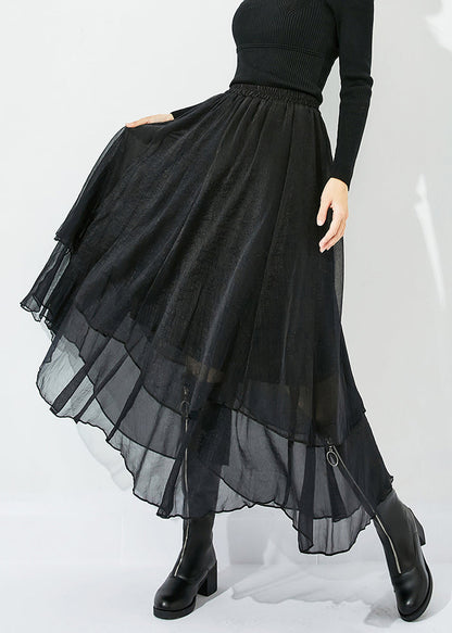 Black High Waist Layered Design Tulle Skirt Summer