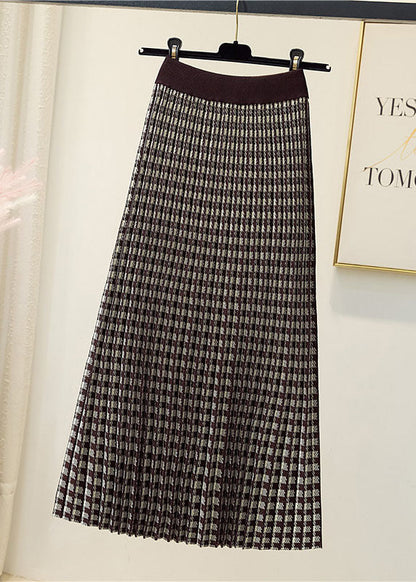 Natural Black Plaid Knit Pleated Skirt Spring