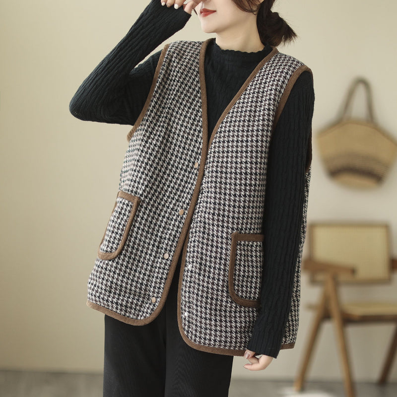 Literary Retro V-neck Plaid Vest
