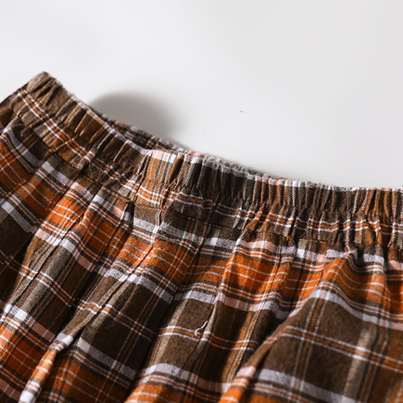 Plaid Pocket A-line Elastic Waist Skirt