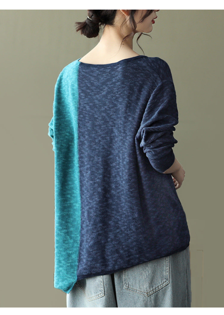 New Literary Retro Color Matching Knitted Top