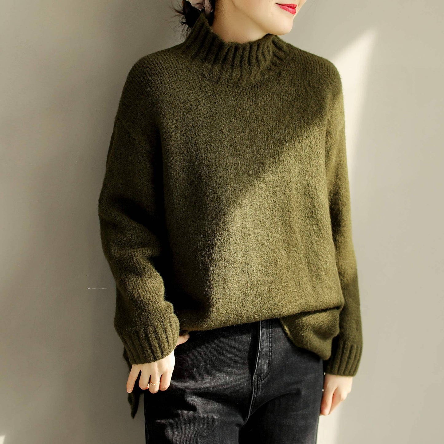 Autumn Winter Cotton Knitted Elastic Sweater