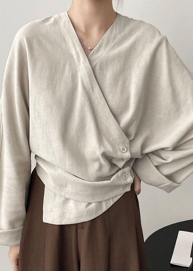 Apricot V Neck Asymmetrical Cozy Top Long Sleeve