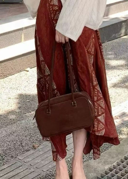 Red Asymmetrical Print Cotton Skirts Spring