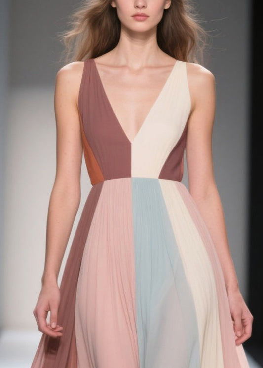 Multicolour Exra Large Hem Patchwork Chiffon Dress Summer