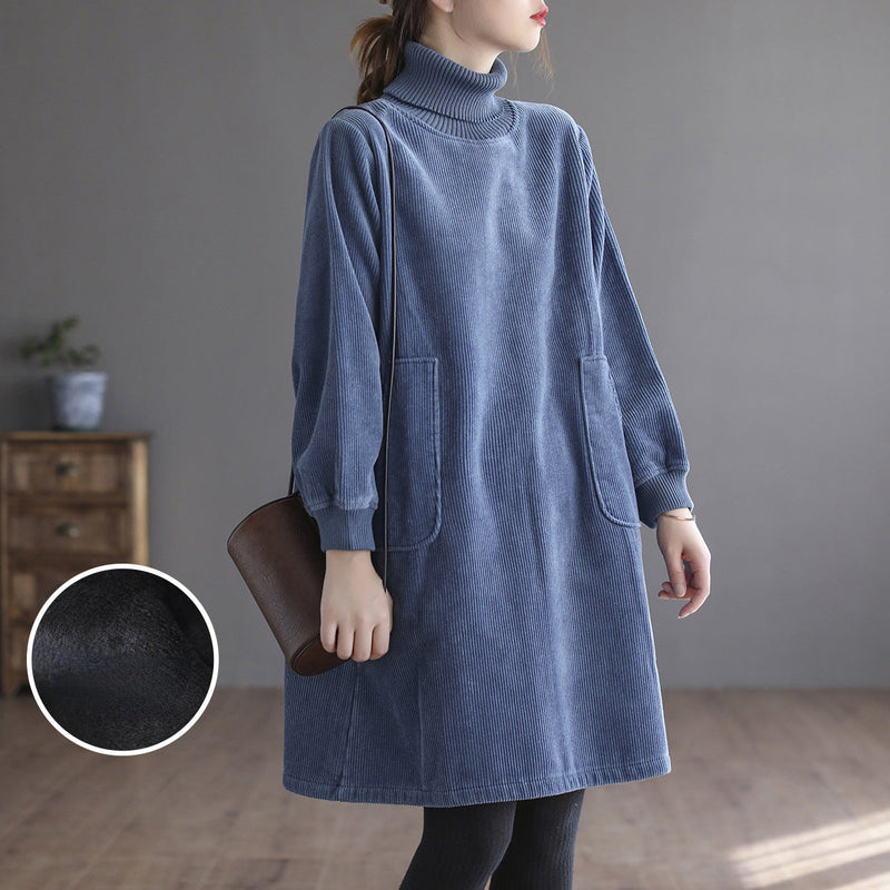 Corduroy Color Plus Velvet Thick Loose Turtleneck Top