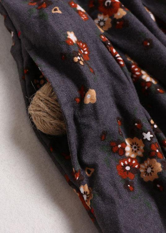 Grey Pockets Print Fall a Line Skirt