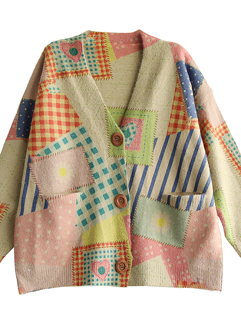 - Stitching Pocket V Neck Long Sleeve Sweater Coat